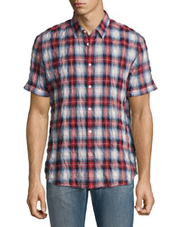 John Varvatos Star Usa Mitchell Slim Fit Plaid Short Sleeve Shirt Red