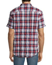 John Varvatos Star Usa Mitchell Slim Fit Plaid Short Sleeve Shirt Red