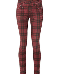 Burgundy Plaid Jeans for Women | Lookastic