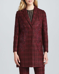 Burgundy Plaid Tweed Coat