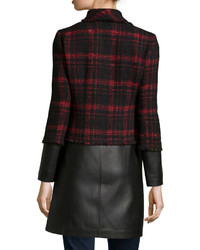 Lafayette 148 New York Cecille Shimmer Tweed Leather Coat Blackred