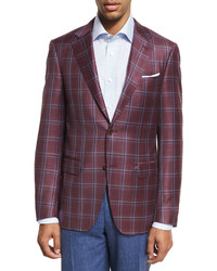 Canali Plaid Wool Two Button Sport Coat Berry Redblue