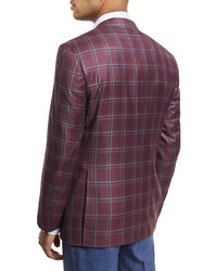 Canali Plaid Wool Two Button Sport Coat Berry Redblue