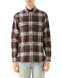 Gucci Vintage Tartan Check Wool Flannel Sport Shirt