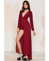 Factory Drop Dead Maxi Romper Burgundy