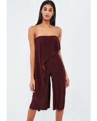 Missguided Burgundy Asymmetric Double Layer Culotte Romper