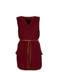 Cameo Rose New Look Burgundy Belted Cowl Neck Dress