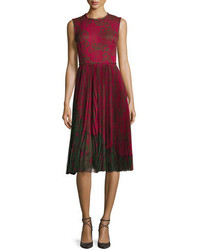 Jason Wu Lace Print Sleeveless Pleated Dress Raspberry