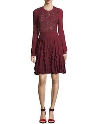 Valentino Virgin Wool Pleated Dress With Lace