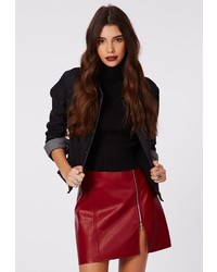 Missguided Naomi Faux Leather Zip A Line Skirt Burgundy