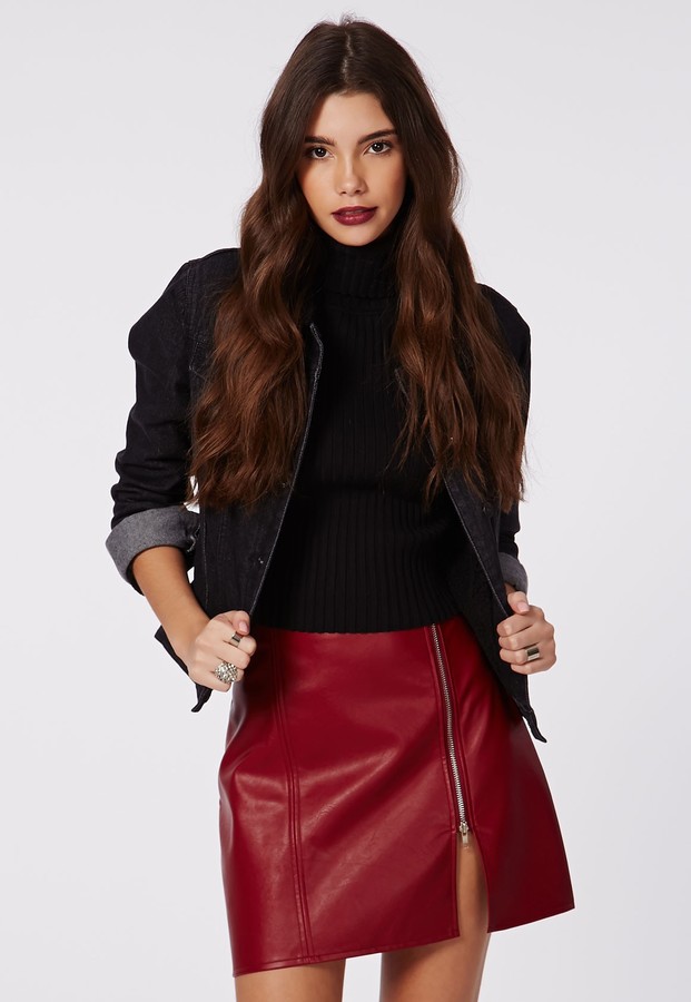 Missguided Naomi Faux Leather Zip A Line Skirt Burgundy | Where to ...