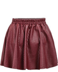 Plaid Pleated Leather Red Skirt