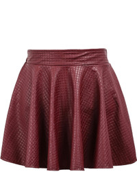 Plaid Pleated Leather Red Skirt