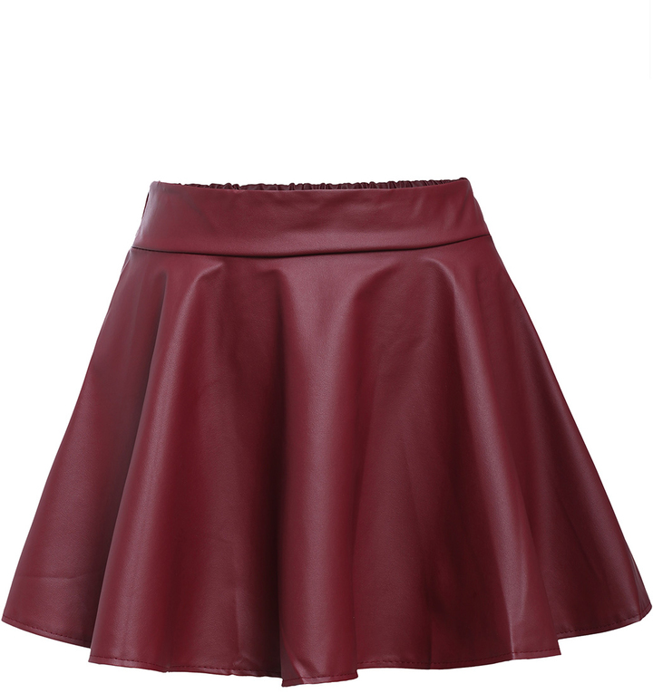 Pleated Elastic Waist Wine Red Pu Skirt, $22 | Romwe | Lookastic