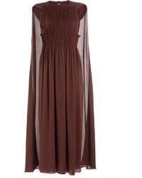 Burgundy Pleated Silk Dress