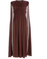 Burgundy Pleated Silk Midi Dress
