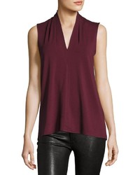 Vince Camuto Pleated Neck Sleeveless Top Wine