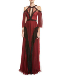 Marchesa Notte Cold Shoulder Pleated Tulle Gown
