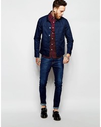 Asos Brand Skinny Shirt With Polka Dot In Burgundy With Long Sleeves