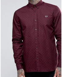 Fred Perry Shirt With Polka Dot In Mahogany In Slim Fit