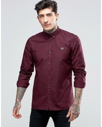Fred Perry Shirt With Polka Dot In Mahogany In Slim Fit