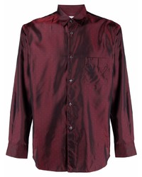 Burgundy Polka Dot Silk Long Sleeve Shirt