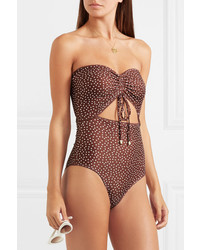 Peony Cutout Ruched Polka Dot Bandeau Swimsuit