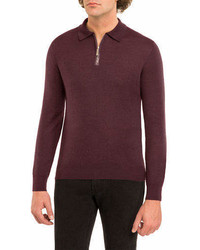Stefano Ricci Crocodile Trim Cashmere Silk Quarter Zip Sweater
