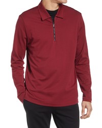 Bugatchi Long Sleeve Cotton Zip Polo In Bordeaux At Nordstrom
