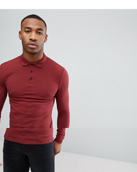 ASOS DESIGN Long Sleeve Muscle Fit Pique Polo In Red