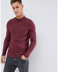 ASOS DESIGN Long Sleeve Polo In Pique With Collar In Red