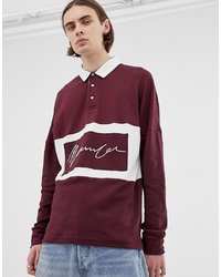 Mennace Oversized Rugby Polo Shirt In Burgundy