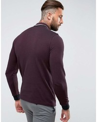 Fred Perry Slim Fit Long Sleeve Tipped Oxford Weave Polo In Burgundy