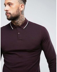 Fred Perry Slim Fit Long Sleeve Tipped Oxford Weave Polo In Burgundy