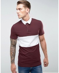 ASOS DESIGN Asos Longline Muscle Fit Rugby Polo Shirt In Oxblood With Contrast Panel