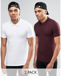Asos Brand Extreme Muscle Jersey Polo 2 Pack White Burgundy Save 15%