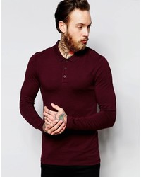 Asos Brand Extreme Muscle Long Sleeve Polo In Burgundy