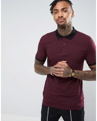 Asos Muscle Fit Polo Shirt With Contrast Rib And Cuff In Red