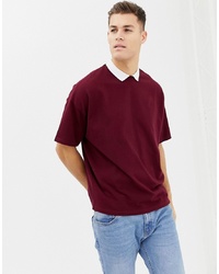 ASOS DESIGN Oversized Polo Shirt In Heavyweight Pique Fabric With Inserted Neck In Burgundy