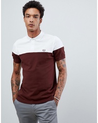 Fred Perry Panelled Pique Polo In Whiteburgundy