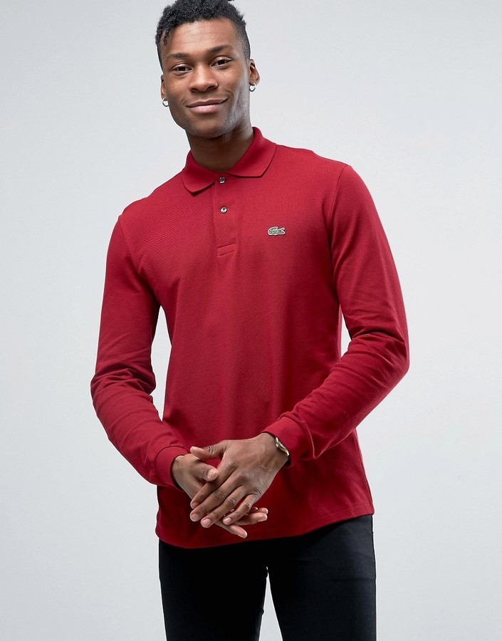 Lacoste Polo Shirt In Long Sleeve Bordeaux Regular Fit, $128 | Asos |  Lookastic