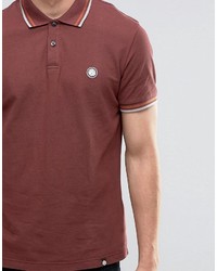 Pretty Green Polo Shirt With Twin Tip In Slim Fit Burgundy