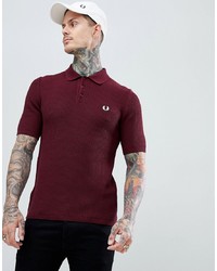 Fred Perry Reissues Woven Textured Knitted Polo In Burgundy
