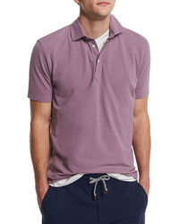 Brunello Cucinelli Short Sleeve Pique Polo Shirt Blueberry