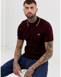 Fred Perry Tipped Knitted Polo In Burgundy