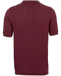 Topman Burgundy Short Sleeve Knitted Polo Shirt