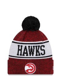 New Era Redblack Atlanta Hawks Banner Cuffed Knit Hat With Pom At Nordstrom