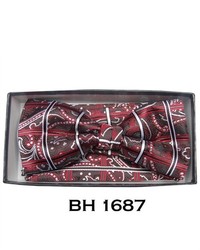 TheDapperTie Brown Burgundy Paisley Pre Tied Bow Tie With Matching Hanky Bh 1687