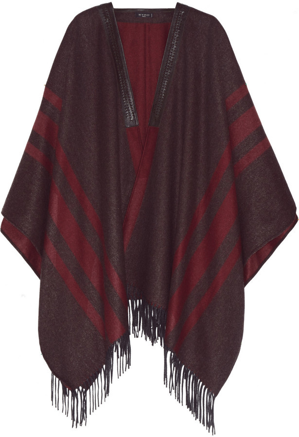 Etro Leather Trimmed Cashmere Cape, $2,850 | NET-A-PORTER.COM | Lookastic