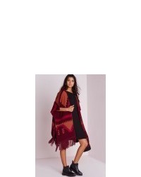 Missguided Hooded Poncho Burgundy